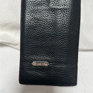 Bulgari Black Pebbled Leather Key & Card Holder with Silver Logo